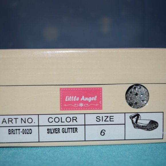 NIB ~ Little Angel Silver Glitter Britt Ankle Strap Flat Toddler 6 - Picture 5 of 9
